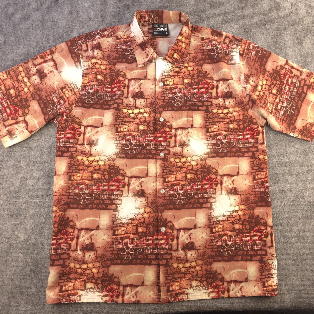 Vintage Southpole Shirt Large Y2k Hip Hop Short Sleeve Camp All Over‎ Print